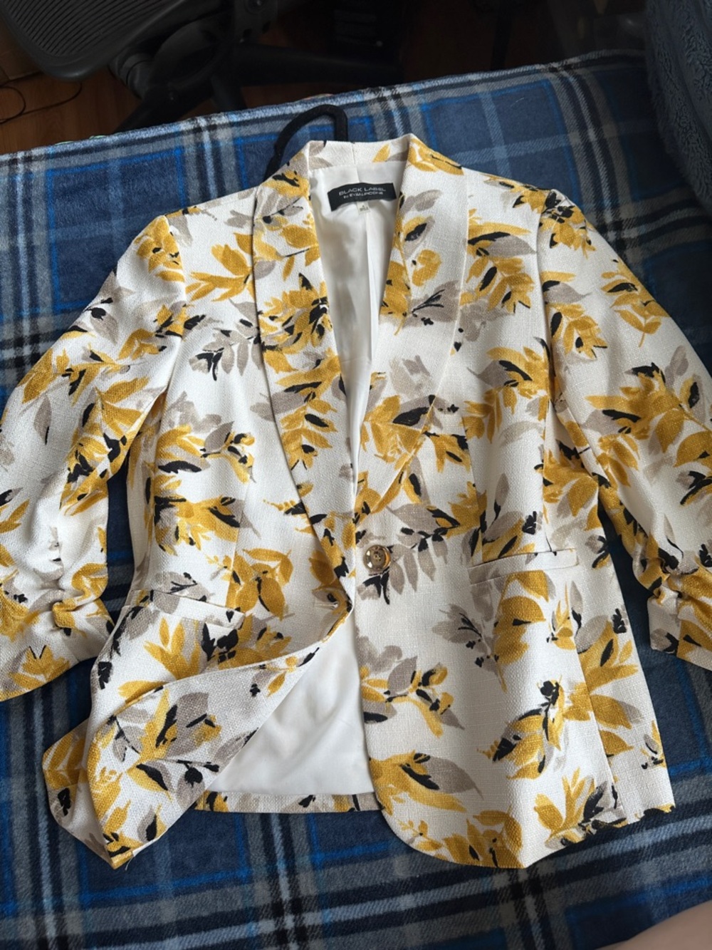 Evan Picone White Blazer with Yellow Floral Print size 4